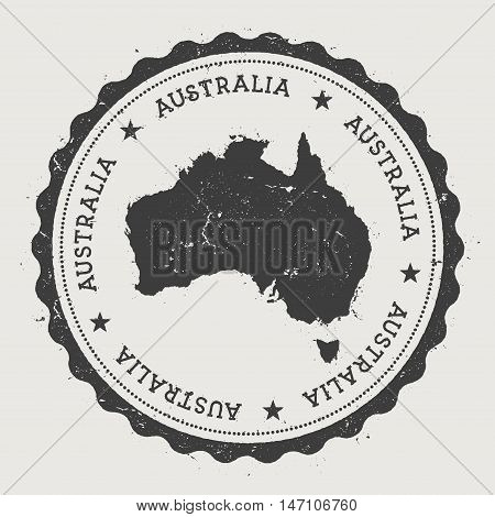 Australia Hipster Round Rubber Stamp With Country Map. Vintage Passport Stamp With Circular Text And