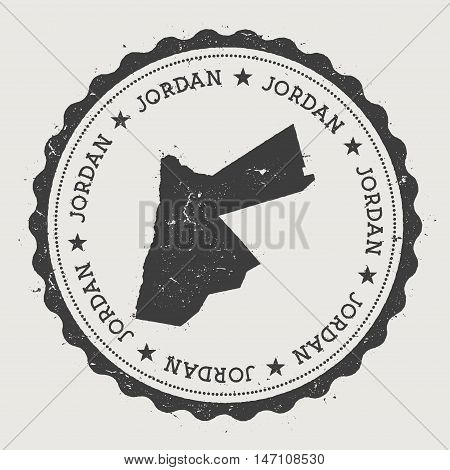 Jordan Hipster Round Rubber Stamp With Country Map. Vintage Passport Stamp With Circular Text And St
