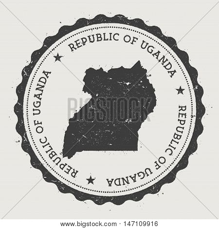 Uganda Hipster Round Rubber Stamp With Country Map. Vintage Passport Stamp With Circular Text And St
