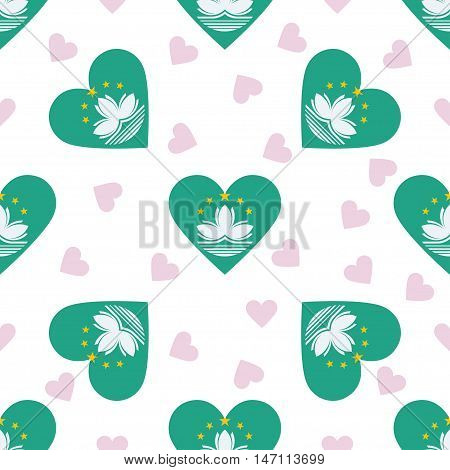 Macao Independence Day Seamless Pattern. Patriotic Background With Country National Flag In The Shap