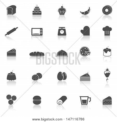 Bakery icons with reflect on white background, stock vector