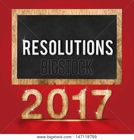 2017 Resolutons Wood Texture Number With Goals Word On Blackboard At Red Studio Backdrop,business Vi