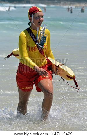 Bondi, Australia - December 25, 2015 Surf lifesaver at Bondi Beach