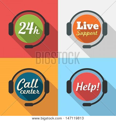 Call Center / Customer Service / 24 hours Support Flat Icon set