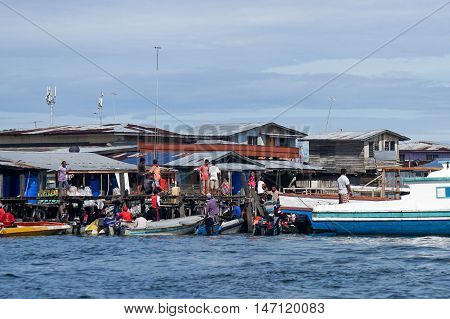 Semporna,Sabah-Sep 10,2016:Daily life of Semporna bajau water village at Semporna,Sabah on 10th Sept 2016.The water village is a popular tourist attraction area in Semporna,Sabah.
