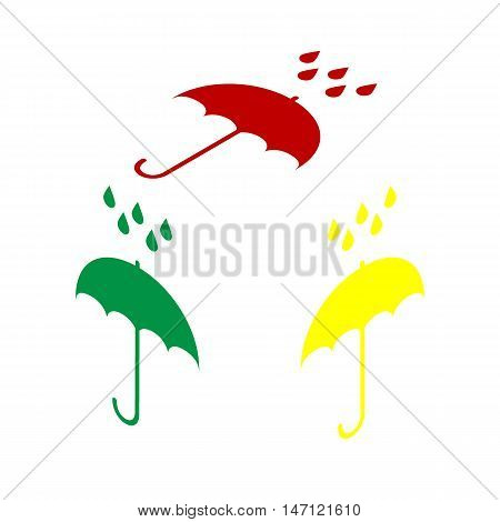 Umbrella With Water Drops. Rain Protection Symbol. Flat Design Style. Isometric Style Of Red, Green