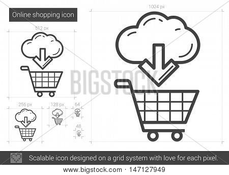 Online shopping vector line icon isolated on white background. Online shopping line icon for infographic, website or app. Scalable icon designed on a grid system.