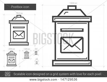 Postbox vector line icon isolated on white background. Postbox line icon for infographic, website or app. Scalable icon designed on a grid system.