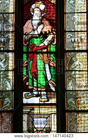 Buchy France - june 23 2016 : stained glass window in the Notre Dame church