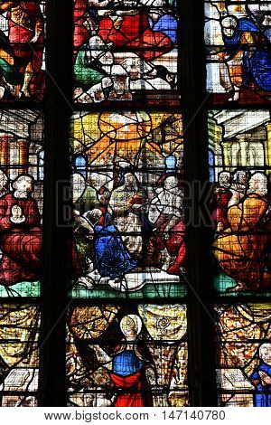 Buchy France - june 23 2016 : stained glass window in the Notre Dame church