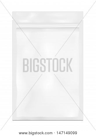 White empty plastic packaging with zipper. Blank foil sachet for food or drink.