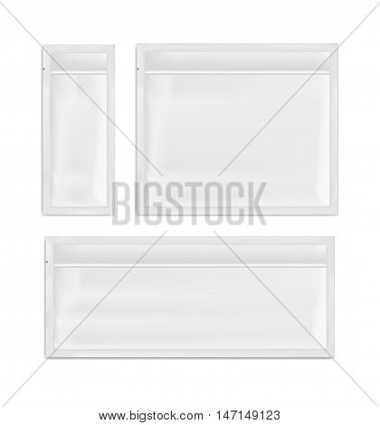 White empty plastic packaging. Blank foil sachet for food or medicines.