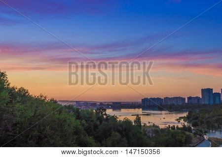 Sayran lake - evening city view Almaty Kazakhstan