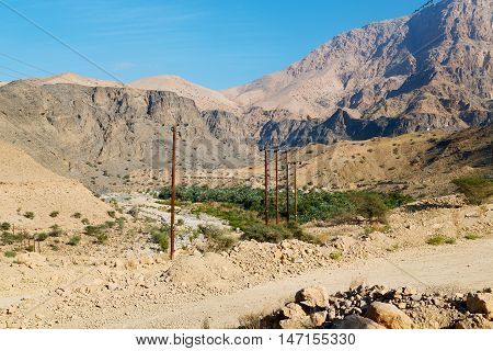 In Oman  The Old Mountain Gorge And Canyon The Deep Cloudy  Sky