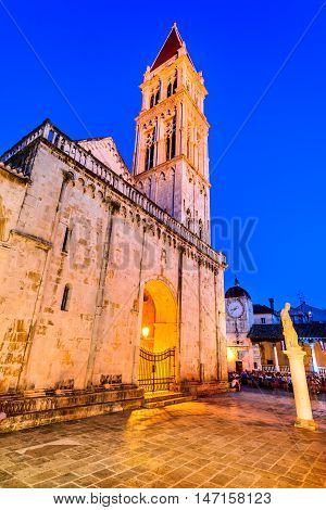 Trogir Croatia. The old town from Middle Dalmatia seen from the bell tower of the Lawrence Cathedral (Historical Trogir is on UNESCO World Heritage List since 1997)