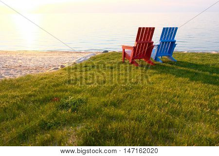 Sunset at Lake Huron at Port Austin, MI, USA