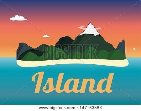 Travel mountains island landscape color flat vector icon nature weather concept template. Stylish trendy outdoor tourism rest vacation. Flat landscapes collection