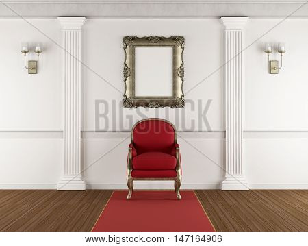 White Classic Interior With Red Armchair