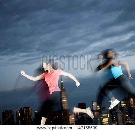 Running Rooftop Jumping High Excersice Concept