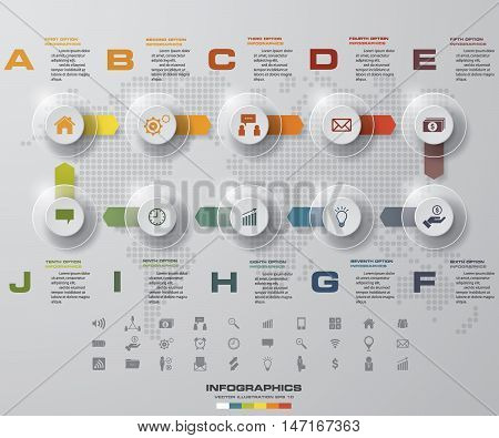 Timeline infographic 10 steps vector design template. whit business icons. EPS10.