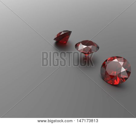 Jewelry background with red gemstones. 3D rendering