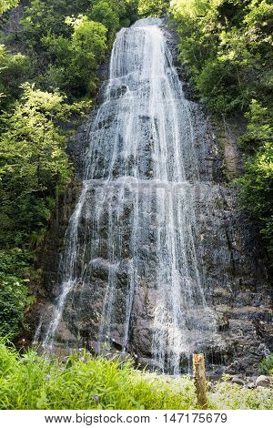 Bicycle path in Valsassina (Lecco Lombardy Italy) at summer. Cascade