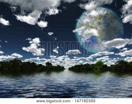 Terraformed Moon as seen from Earth 3D Render
  Some elements provided courtesy of NASA