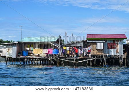 Semporna,Sabah-Sep 10,2016:Daily life of Semporna bajau water village at Semporna,Sabah on 10th Sept 2016.The water village is a popular tourist attraction area in Semporna,Sabah.