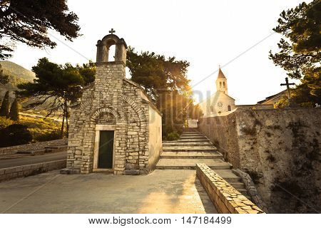 Stone chappel and church in Bol island of Brac Dalmatia Croatia