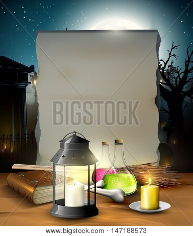 Halloween gloomy background with empty paper for your text