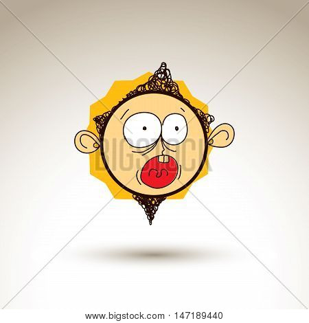 Vector colorful hand drawn illustration of scared cartoon boy isolated on white background simple design element web avatar idea.