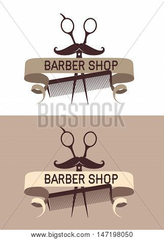 Vector logo for a hairdresser. Comb scissors beard mustache.