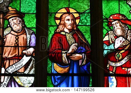 Buchy France - june 23 2016 : stained glass window in the Notre Dame church