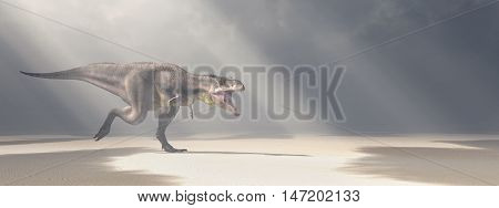 Computer generated 3D illustration with the dinosaur Tyrannotitan in the desert
