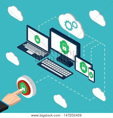 Protection Against Hacker Concept. Vector Illustration