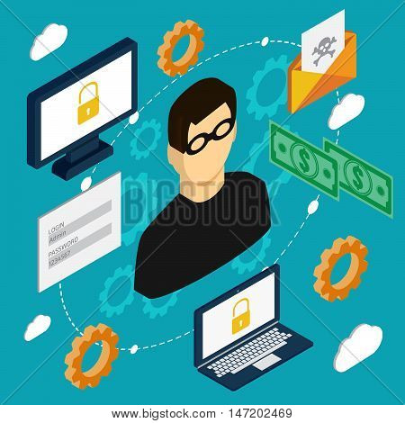 Protection Against Hacker Concept. Vector Illustration