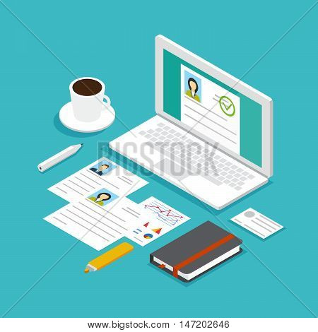mockup isometric set Job interview. Stock vector. Vector illustration.