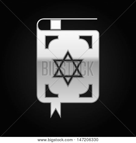 Silver Jewish torah book icon on black background. Vector Illustration