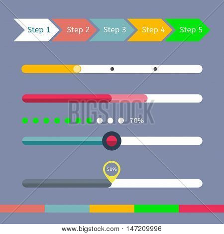 Vector flat web design progress bars set. Vector set of various elements used for User Interface projects.