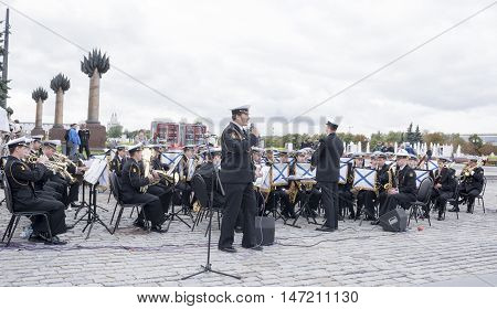 Moscow, Russia -September 04, 2016: Statement by the Central Band of the Navy of the Rimsky-Korsakov - Member Military Music Festival 