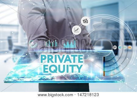 Business, Technology, Internet And Network Concept. Young Businessman Working On A Tablet Of The Fut