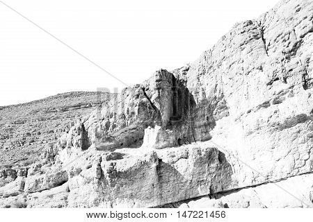 In Oman  The Old Mountain Gorge And Canyon The Deep Cloudy  Sky