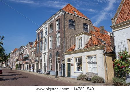 ZWOLLE, NETHERLANDS - AUGUST 31, 2016: Historical buildings at a canal in Zwolle, The Netherlands