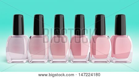Shades Of Pink Nail Polish Bottels 3D Render On Gradient Background