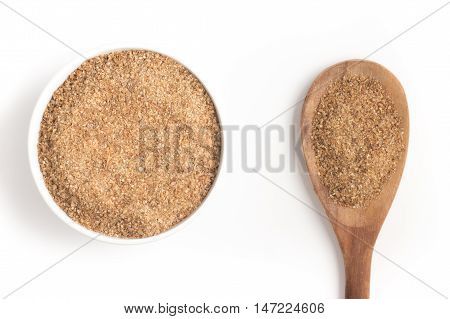 Ground Wheat into a bowl isolated in white background. Trigo para quibe. Kibbeh