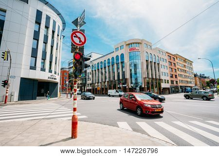 Luxembourg, Luxembourg - June 17, 2015: Traffic at the intersection Route d'Arlon in city