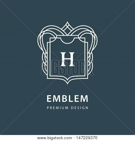 Vector illustration of Monogram design elements graceful template. Elegant line art logo design. Beautiful frame. Emblem letter H for Restaurant Web design Boutique Cafe Hotel Heraldic Jewelry