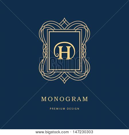 Vector illustration of Monogram design elements graceful template. Elegant line art logo design. Beautiful frame. Emblem letter H for Restaurant Web design Boutique Cafe Hotel Heraldic Jewelry