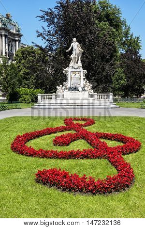 Statue Of Mozart  In  Burggarten Park In  Vienna.