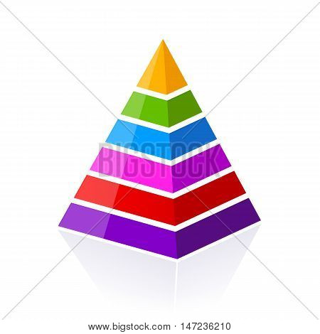 6 part layered pyramid vector illustration isolated on white background
